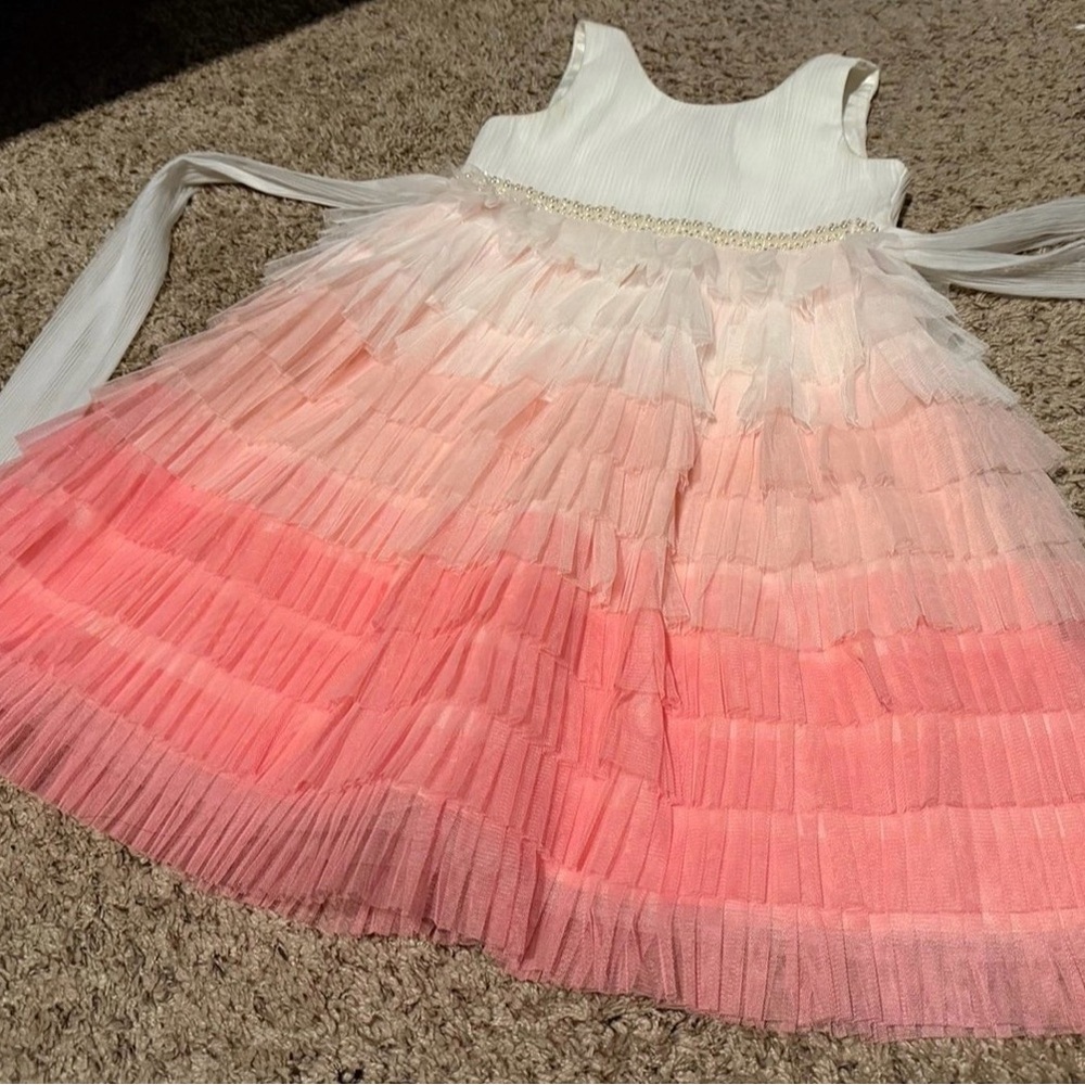 Sleeveless White and Pink Ombre Tulle Party Dress for Girls